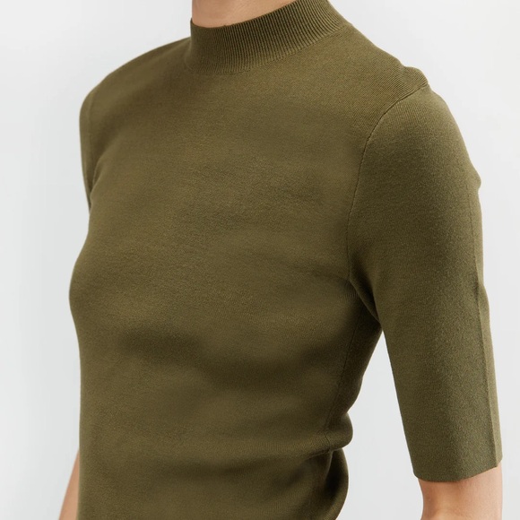 Oak and Fort BLACK mock neck short sleeve sweater tee - Picture 2 of 10